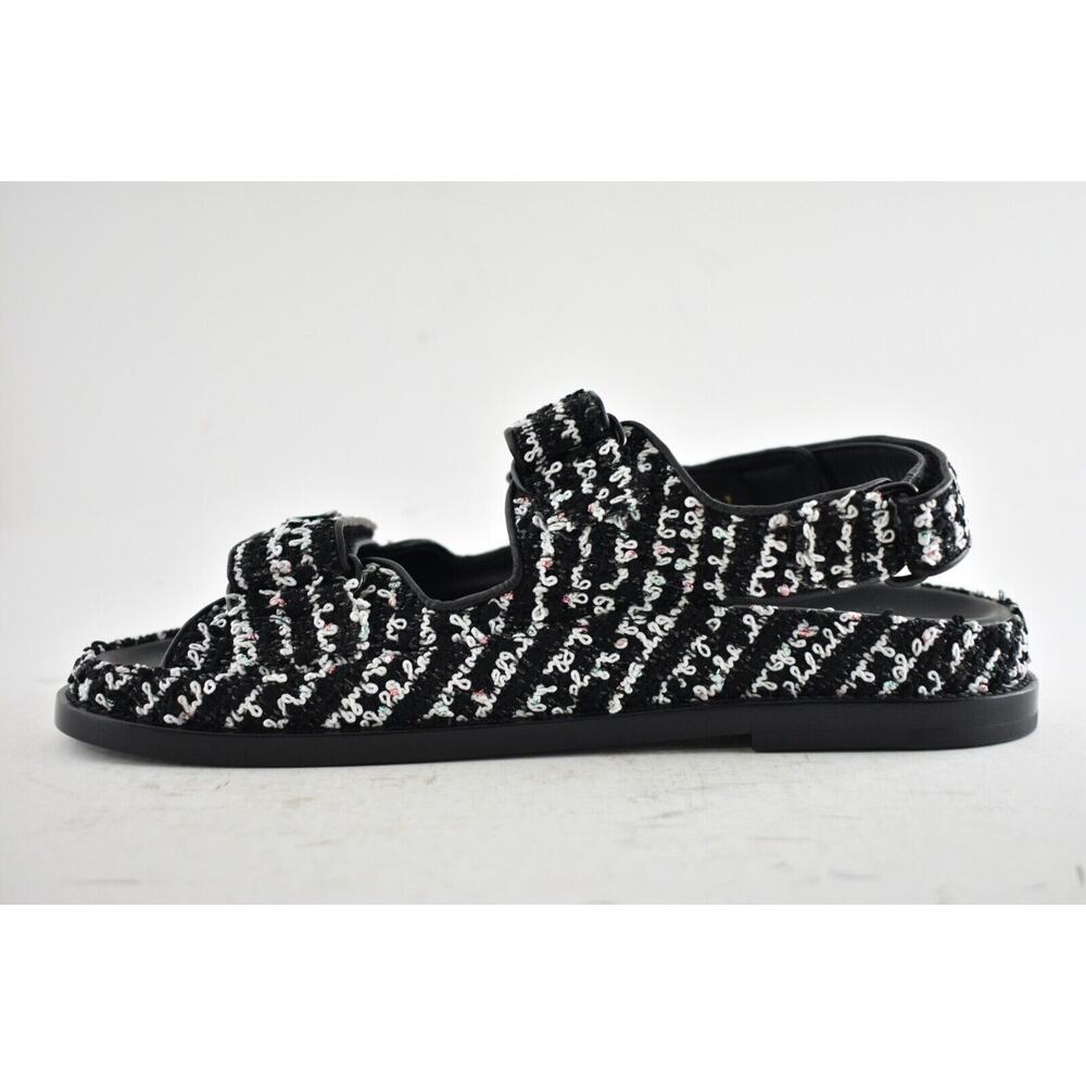 Chanel 22C Black White Tweed CC Logo Mule Slide Strap Flat Dad Teva Sandal 38.5 - Picture 9 of 11